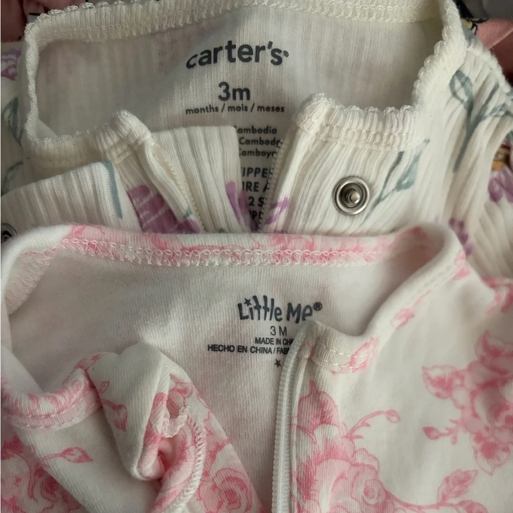 Little Me Pink & Purple Carter’s Floral 2 Pieces Set Size 3 M Zipper